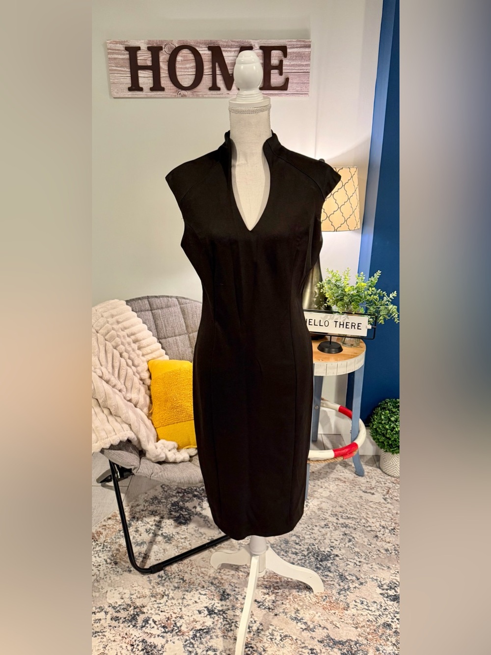 Alexa Admor Black High Neck Sheath Dress L NWOT